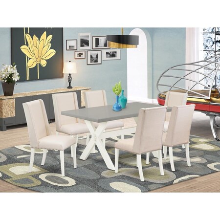 East West Furniture 7 Piece X-Style Awesome Rectangular Table Set - Linen White X096FL201-7
